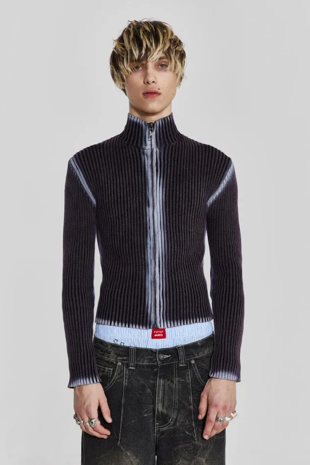 Men Jaded London Knitwear Purple Acid Lucid Knit Track Top
