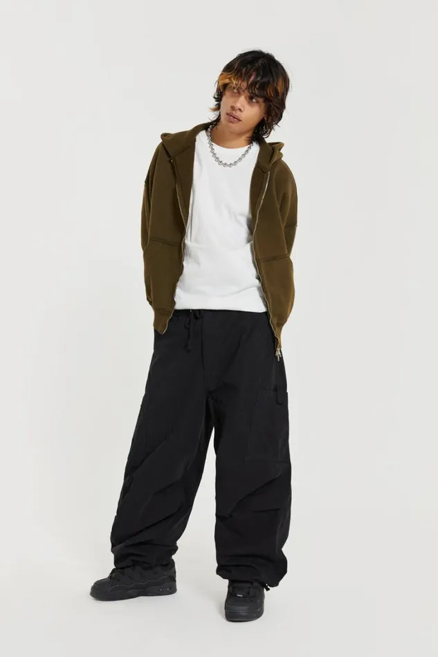 Men Jaded London Parachute Pants Black Parachute Cargo Pants