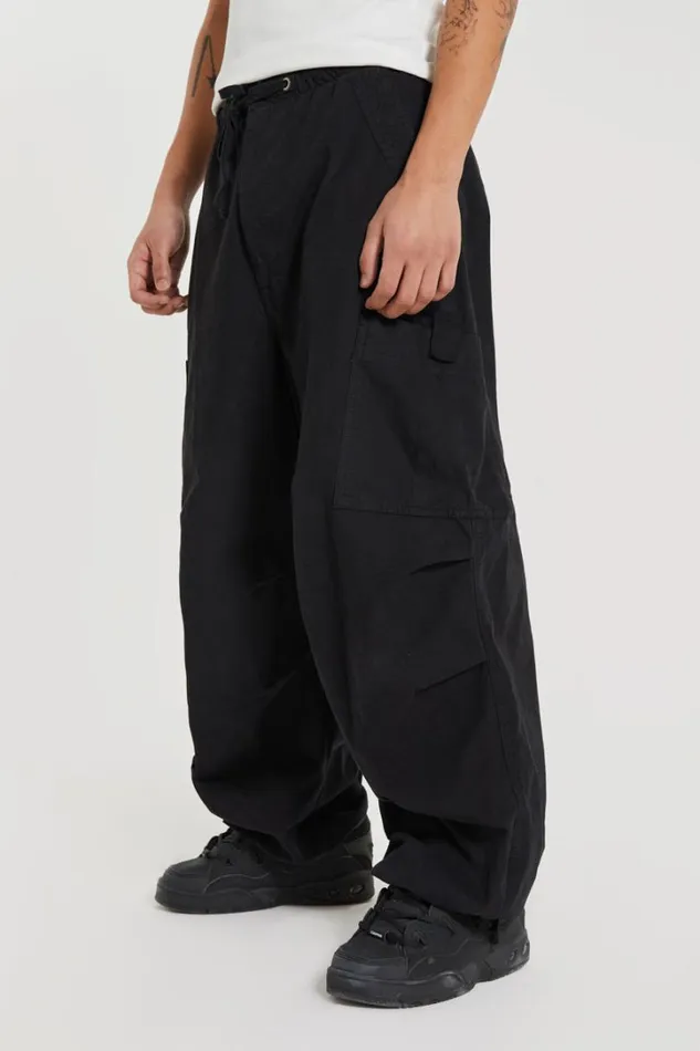 Men Jaded London Parachute Pants Black Parachute Cargo Pants