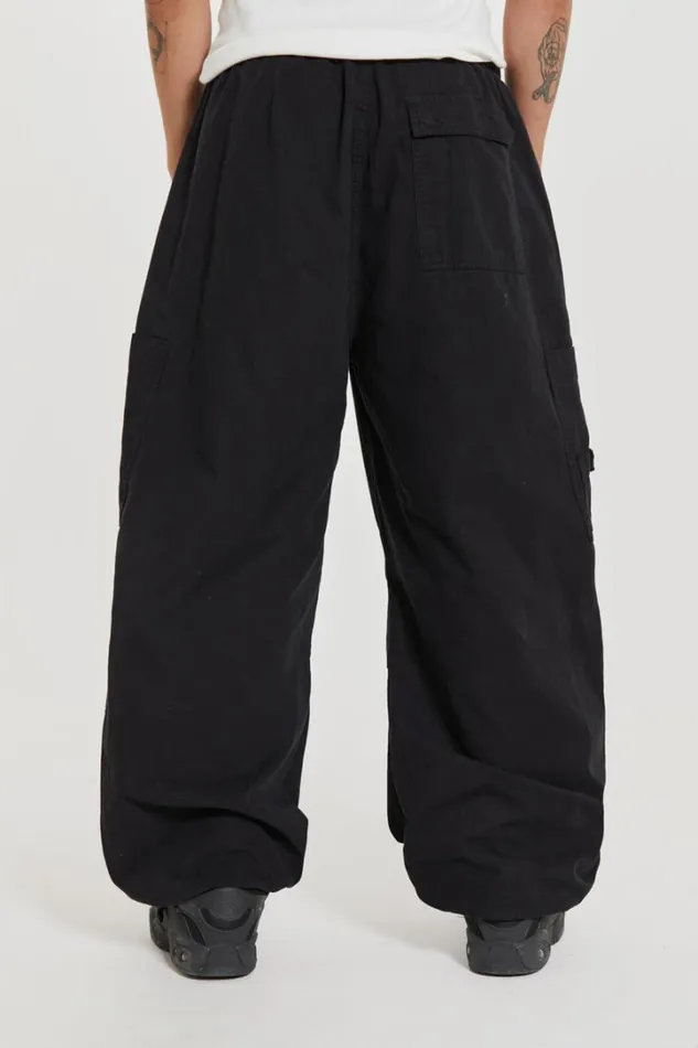 Men Jaded London Parachute Pants Black Parachute Cargo Pants