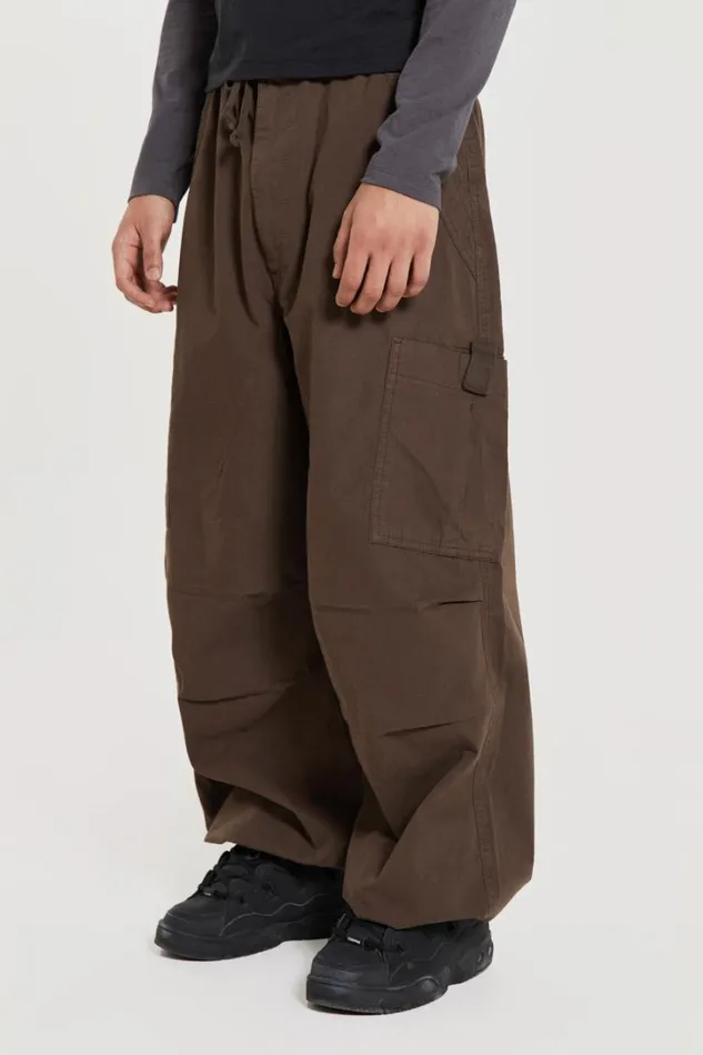 Men Jaded London Parachute Pants Brown Parachute Cargo Pants