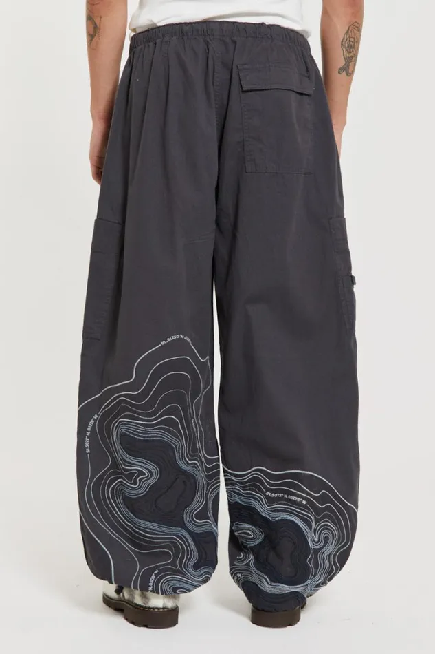 Men Jaded London Parachute Pants Grey Topograph Parachute Pants