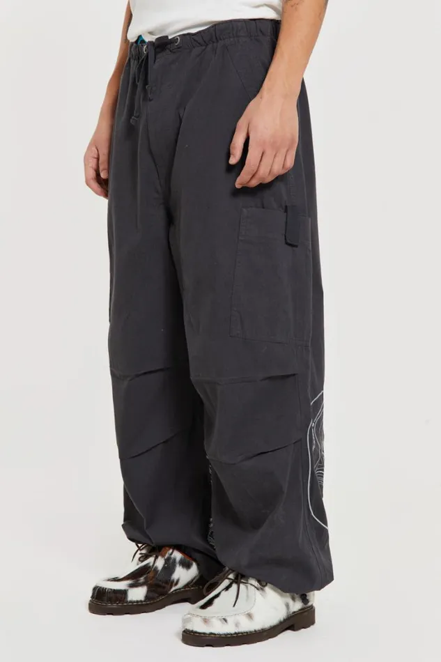 Men Jaded London Parachute Pants Grey Topograph Parachute Pants