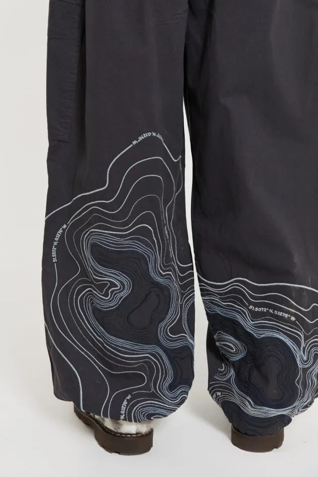 Men Jaded London Parachute Pants Grey Topograph Parachute Pants