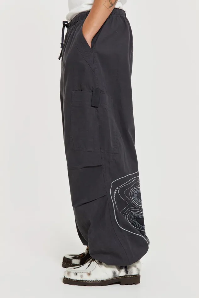 Men Jaded London Parachute Pants Grey Topograph Parachute Pants