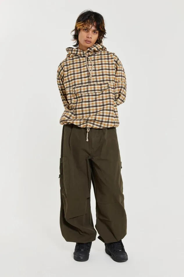 Men Jaded London Parachute Pants Khaki Parachute Cargo Pants