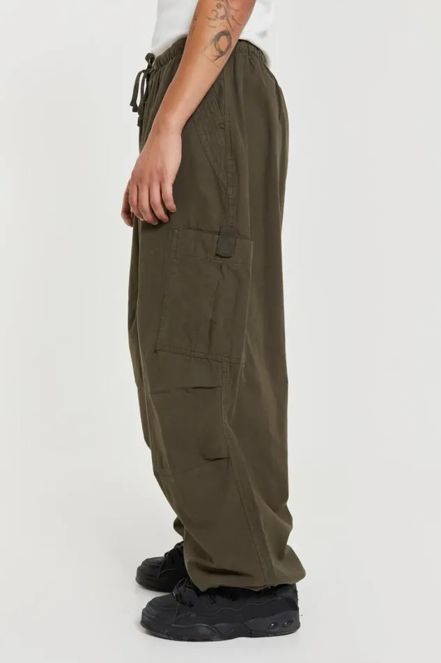 Men Jaded London Parachute Pants Khaki Parachute Cargo Pants