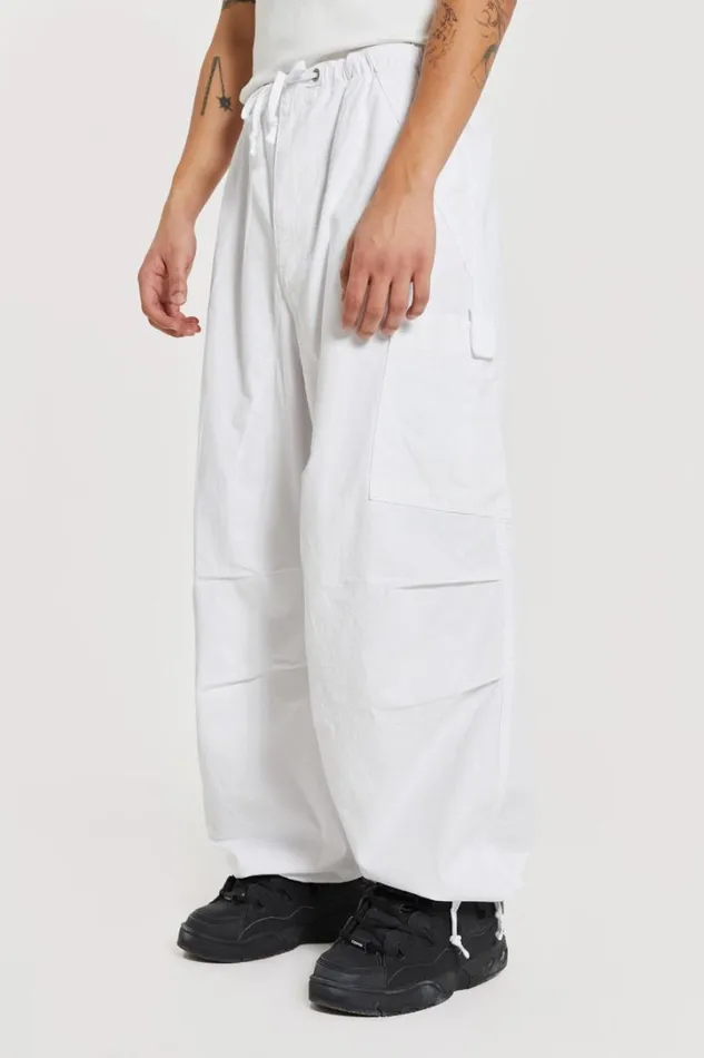 Men Jaded London Parachute Pants White Parachute Cargo Pants