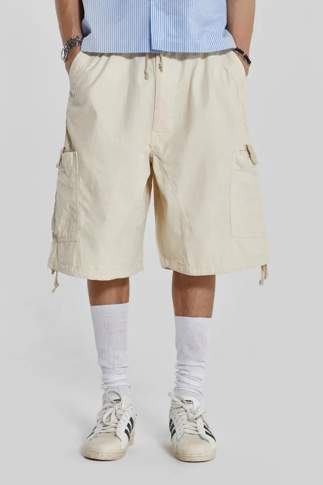 Men Jaded London Shorts and Jorts Ecru Parachute Cargo Shorts
