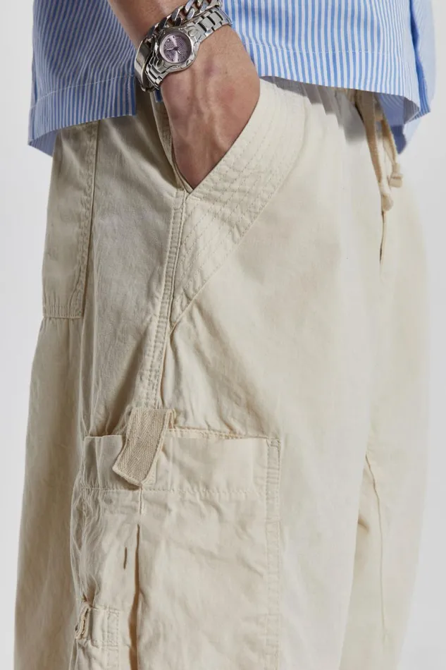 Men Jaded London Shorts and Jorts Ecru Parachute Cargo Shorts
