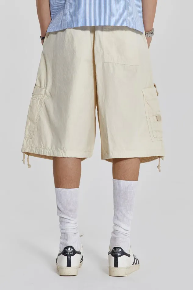 Men Jaded London Shorts and Jorts Ecru Parachute Cargo Shorts