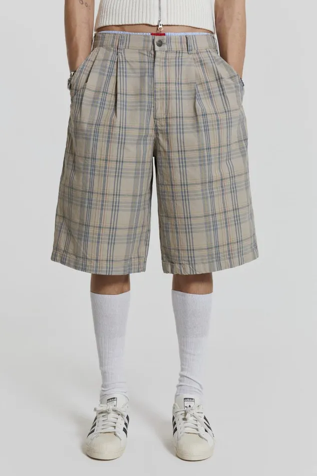 Men Jaded London Shorts and Jorts Stone Check Fairway Shorts