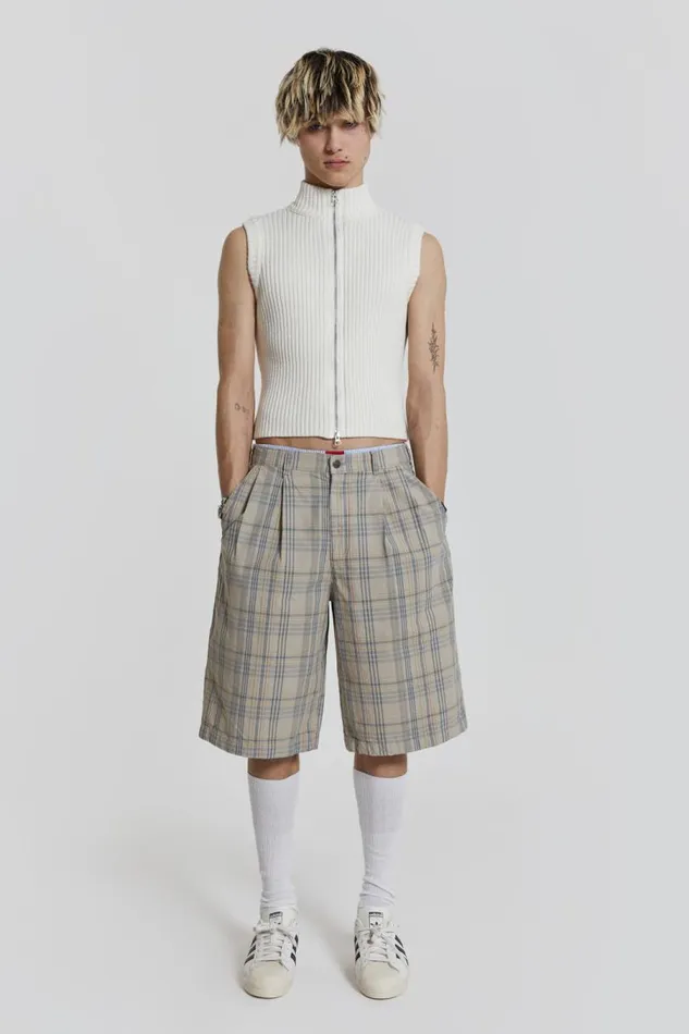 Men Jaded London Shorts and Jorts Stone Check Fairway Shorts