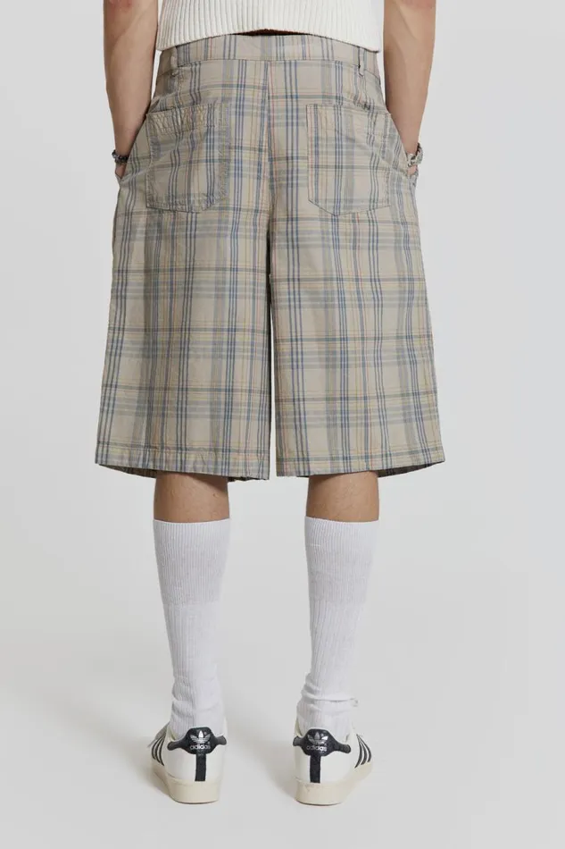 Men Jaded London Shorts and Jorts Stone Check Fairway Shorts