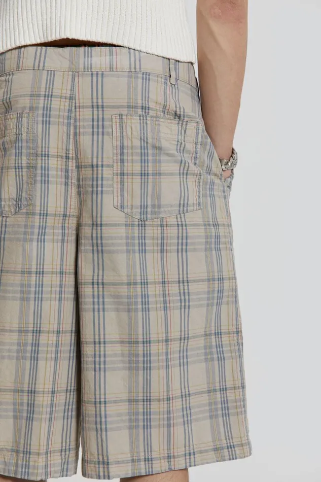 Men Jaded London Shorts and Jorts Stone Check Fairway Shorts
