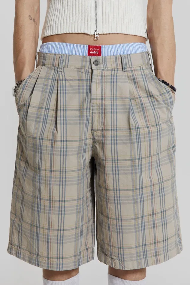 Men Jaded London Shorts and Jorts Stone Check Fairway Shorts