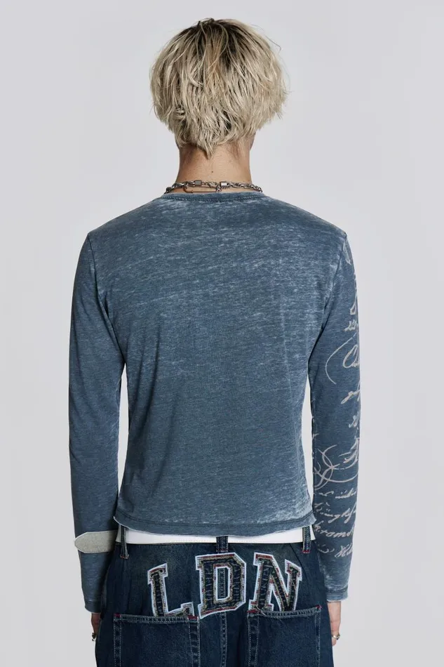 Men Jaded London TShirts Burnout Handwritten Long Sleeve Tee