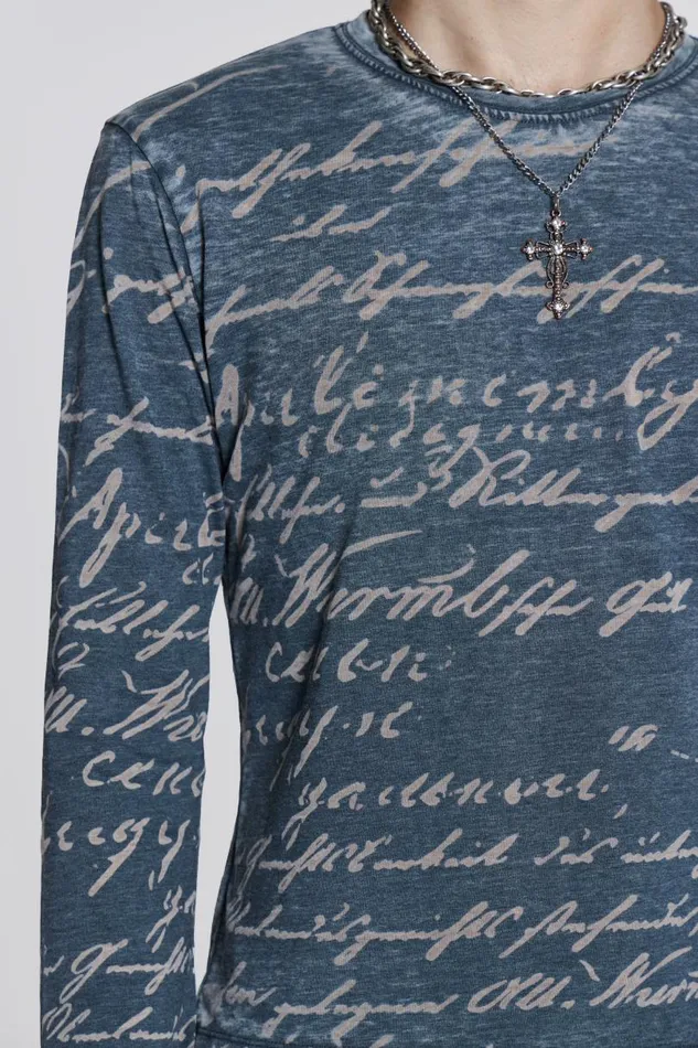 Men Jaded London TShirts Burnout Handwritten Long Sleeve Tee