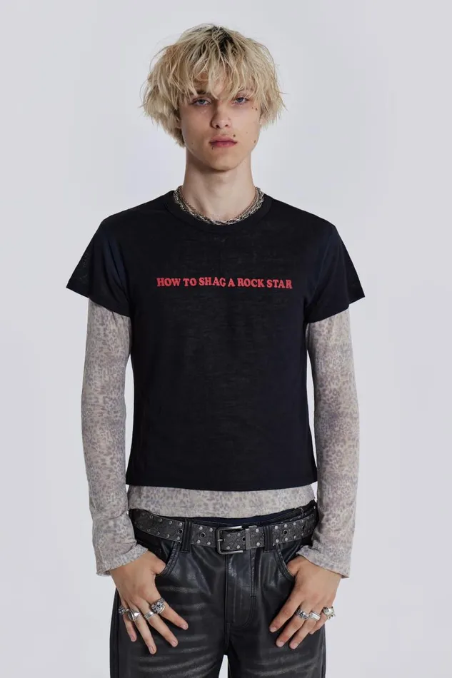 Men Jaded London TShirts Leopard Mist Long Sleeve