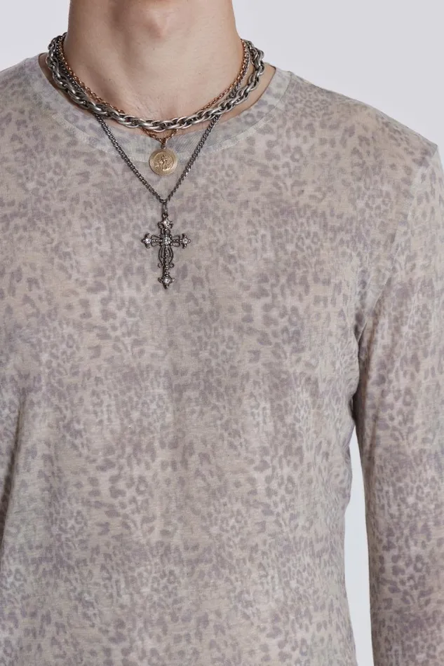 Men Jaded London TShirts Leopard Mist Long Sleeve