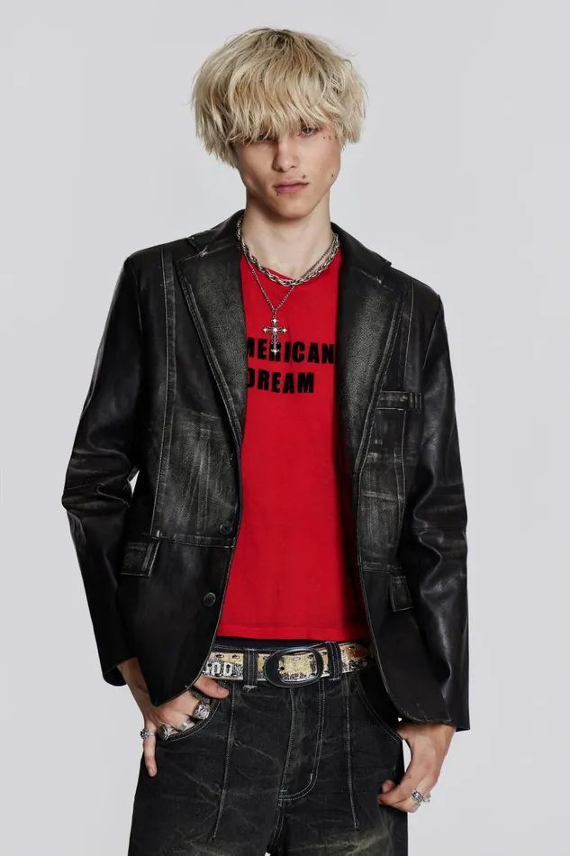 Men Jaded London Tailoring Ash Faux Leather Blazer
