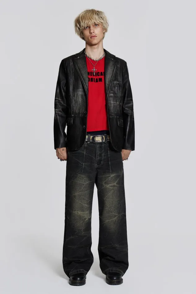 Men Jaded London Tailoring Ash Faux Leather Blazer