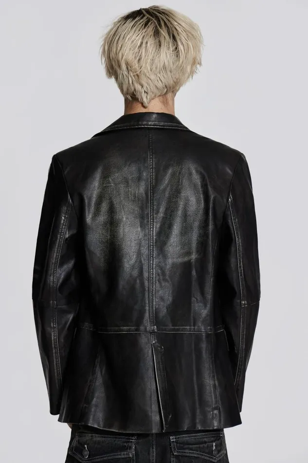 Men Jaded London Tailoring Ash Faux Leather Blazer