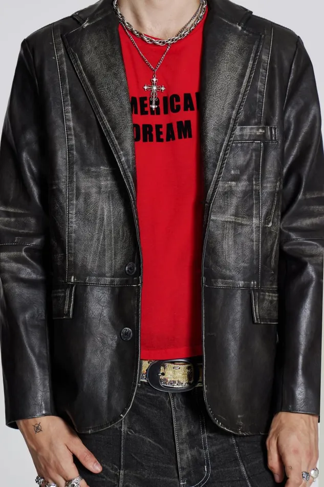 Men Jaded London Tailoring Ash Faux Leather Blazer