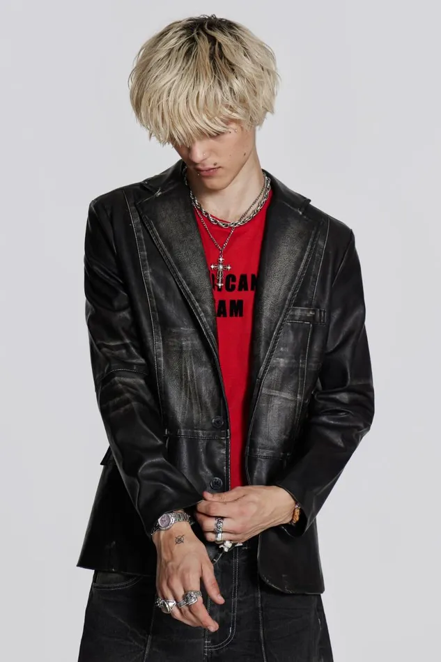 Men Jaded London Tailoring Ash Faux Leather Blazer