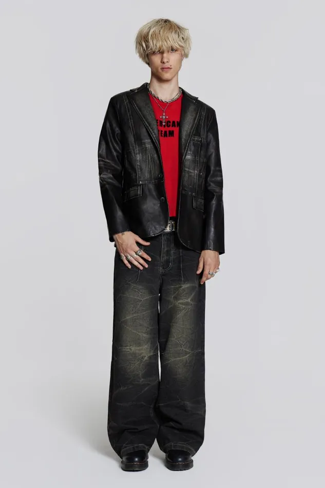 Men Jaded London Tailoring Ash Faux Leather Blazer