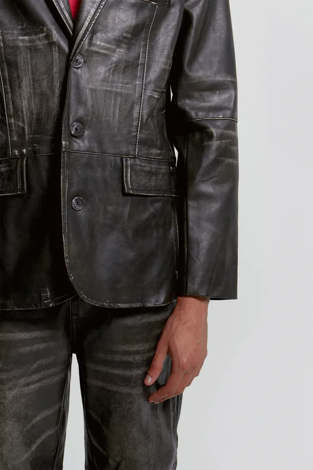 Men Jaded London Tailoring Ash Faux Leather Blazer
