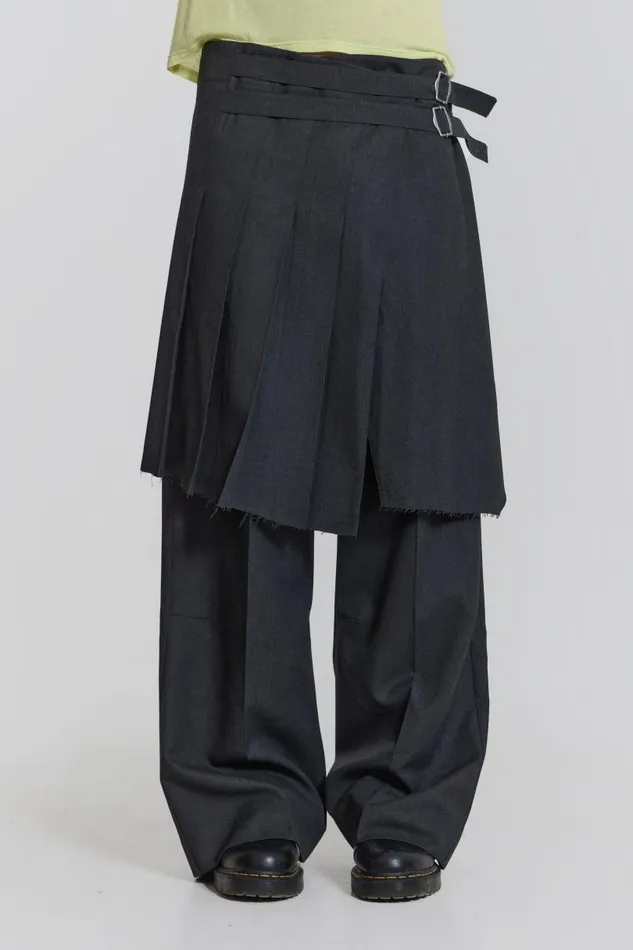 Men Jaded London Tailoring Steel Pleated Skirt