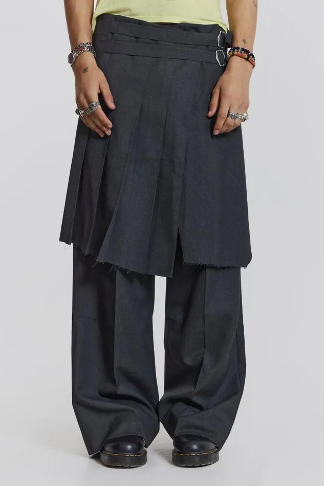 Men Jaded London Tailoring Steel Pleated Skirt