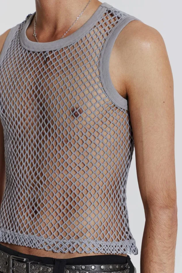Men Jaded London Vests Chain Grey Vest