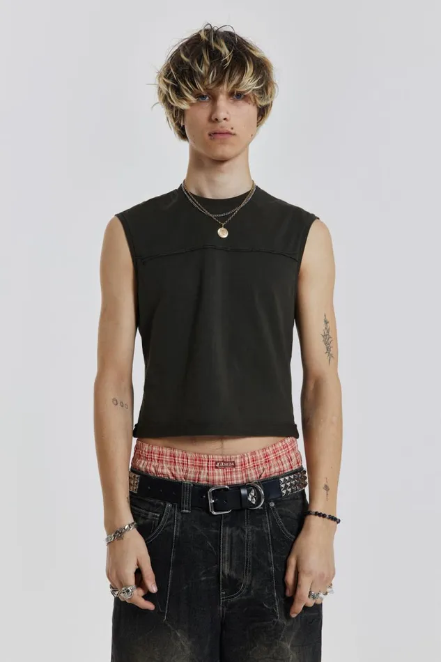 Men Jaded London Vests Khaki Slub Tank