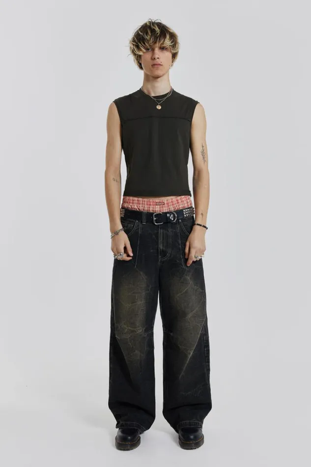 Men Jaded London Vests Khaki Slub Tank