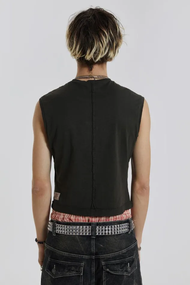 Men Jaded London Vests Khaki Slub Tank
