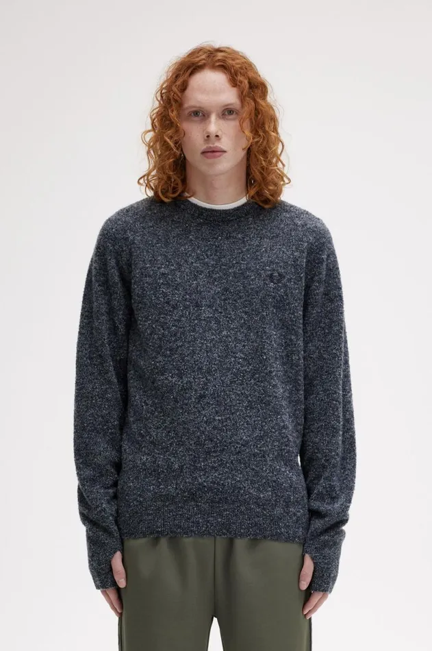 Men Knitwear Fred Perry Boucle Crew Neck Jumper Navylight Ice