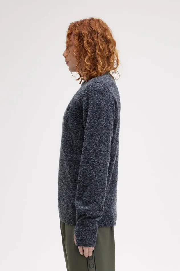 Men Knitwear Fred Perry Boucle Crew Neck Jumper Navylight Ice