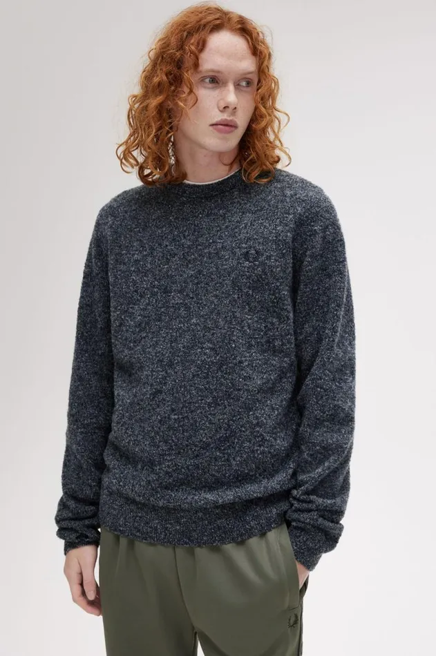 Men Knitwear Fred Perry Boucle Crew Neck Jumper Navylight Ice