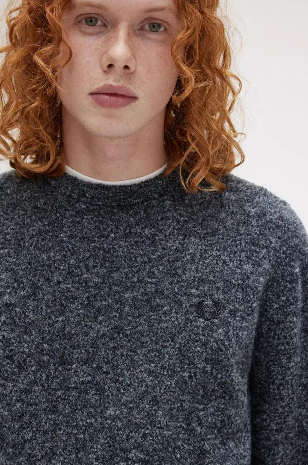 Men Knitwear Fred Perry Boucle Crew Neck Jumper Navylight Ice