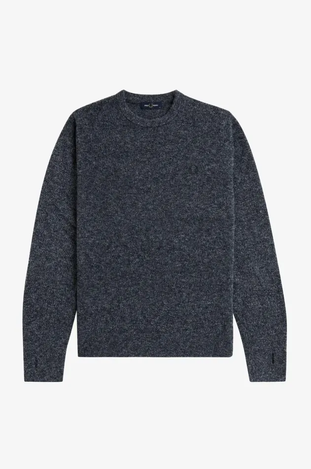 Men Knitwear Fred Perry Boucle Crew Neck Jumper Navylight Ice