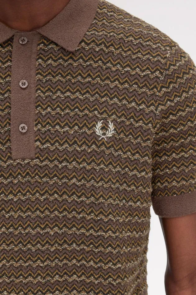 Men Knitwear Fred Perry Boucle Jacquard Knitted Shirt Carrington Brick