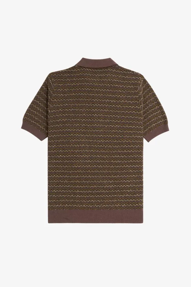 Men Knitwear Fred Perry Boucle Jacquard Knitted Shirt Carrington Brick