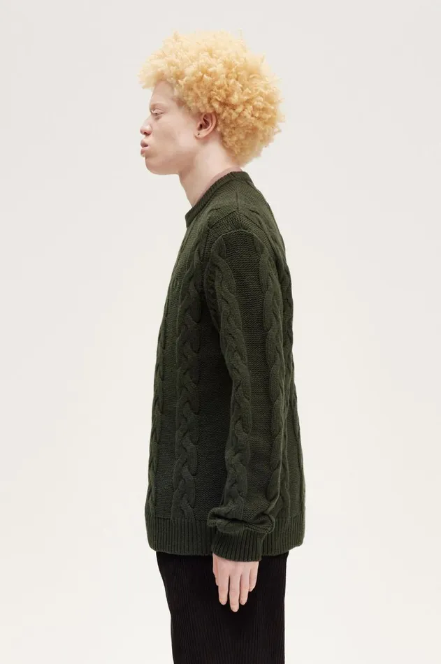 Men Knitwear Fred Perry Cable Knit Jumper Hunting Green
