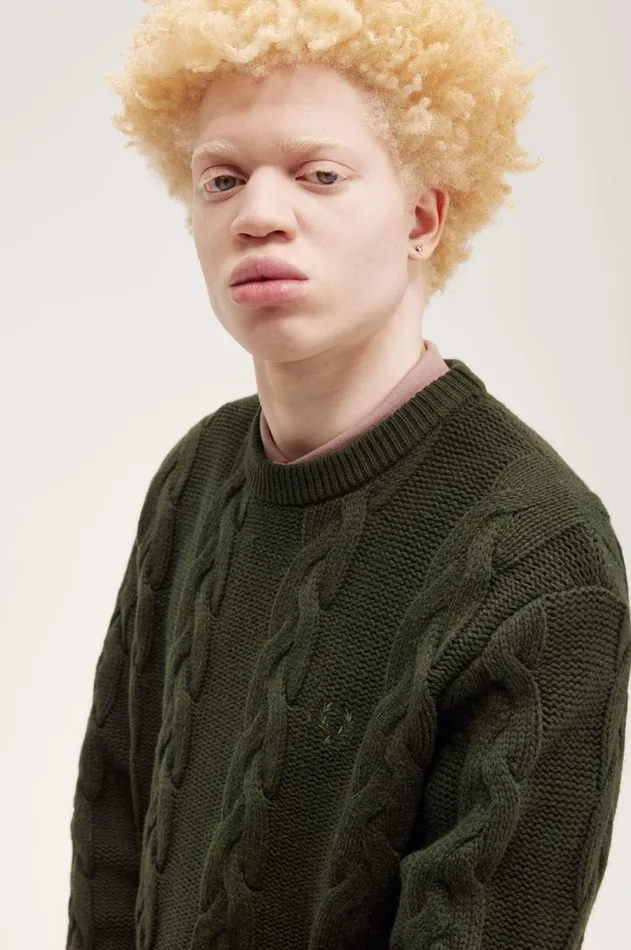Men Knitwear Fred Perry Cable Knit Jumper Hunting Green