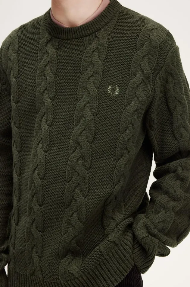 Men Knitwear Fred Perry Cable Knit Jumper Hunting Green