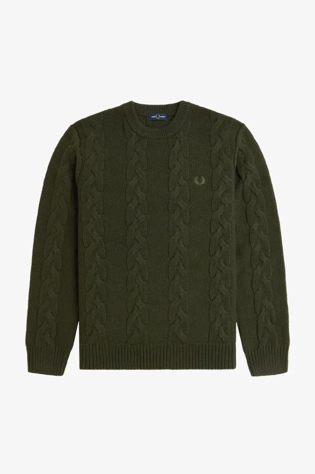 Men Knitwear Fred Perry Cable Knit Jumper Hunting Green