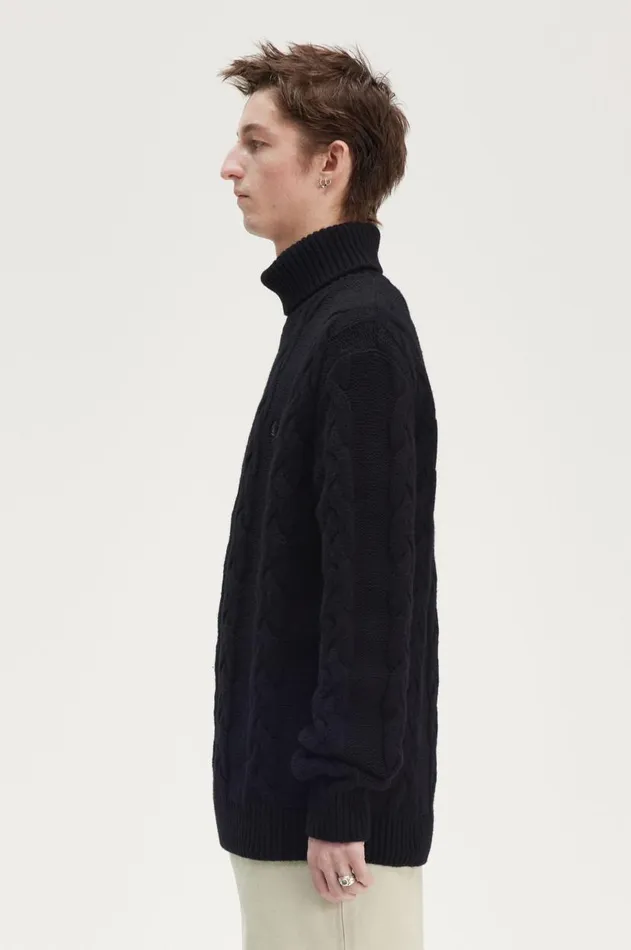 Men Knitwear Fred Perry Cable Knit Roll Neck Jumper Black