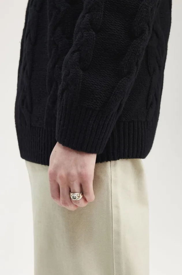 Men Knitwear Fred Perry Cable Knit Roll Neck Jumper Black